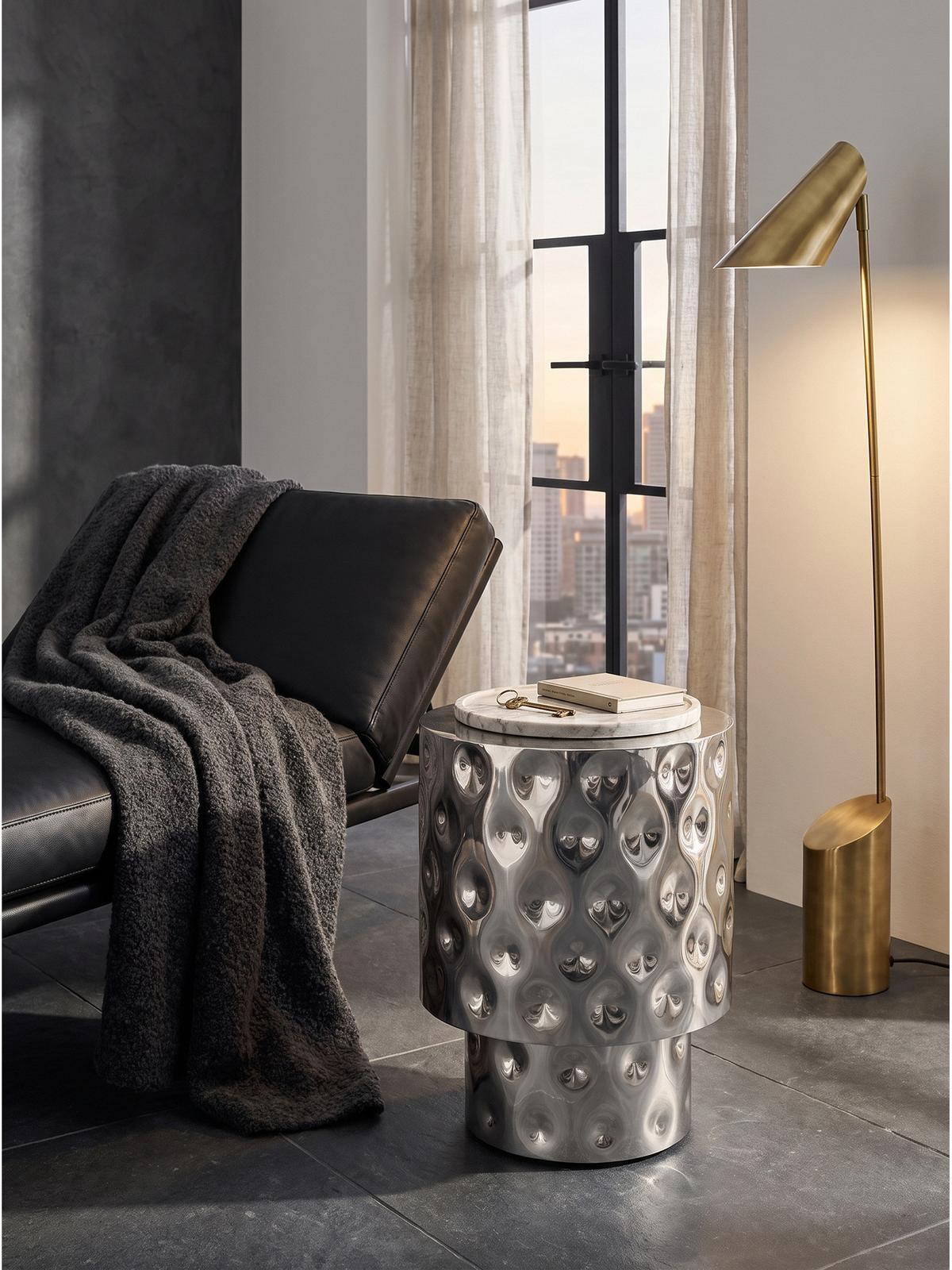 BEISTELLTISCH MAYENNE, Aluminium, handgefertigt, Silber, Ø 36 x 50 cm - Silberfarben, Metall (36/36/50cm) - KADIMA DESIGN