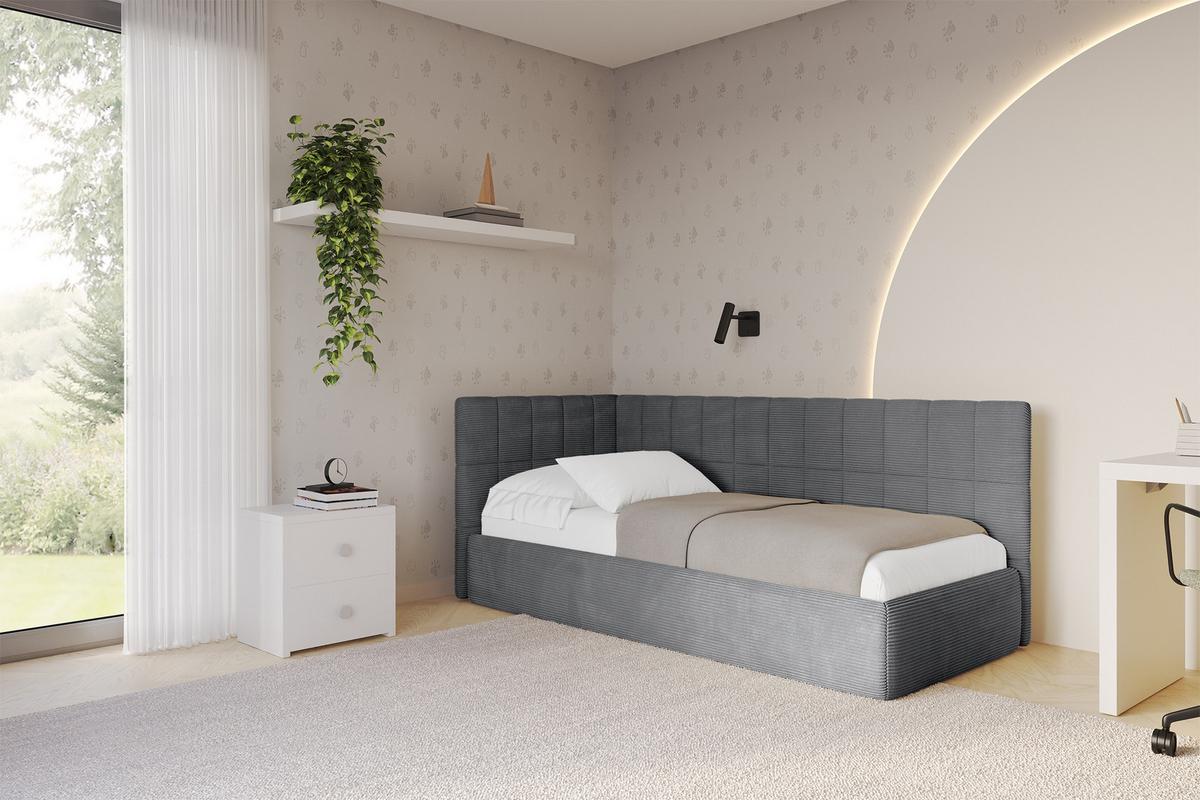EINZELLBETT Jugendbett mit Bettkasten, Rechts - TULY 100x200 Dunkelgrau - Schieferfarben, Holzwerkstoff/Textil (100/200cm) - ALTDECOR