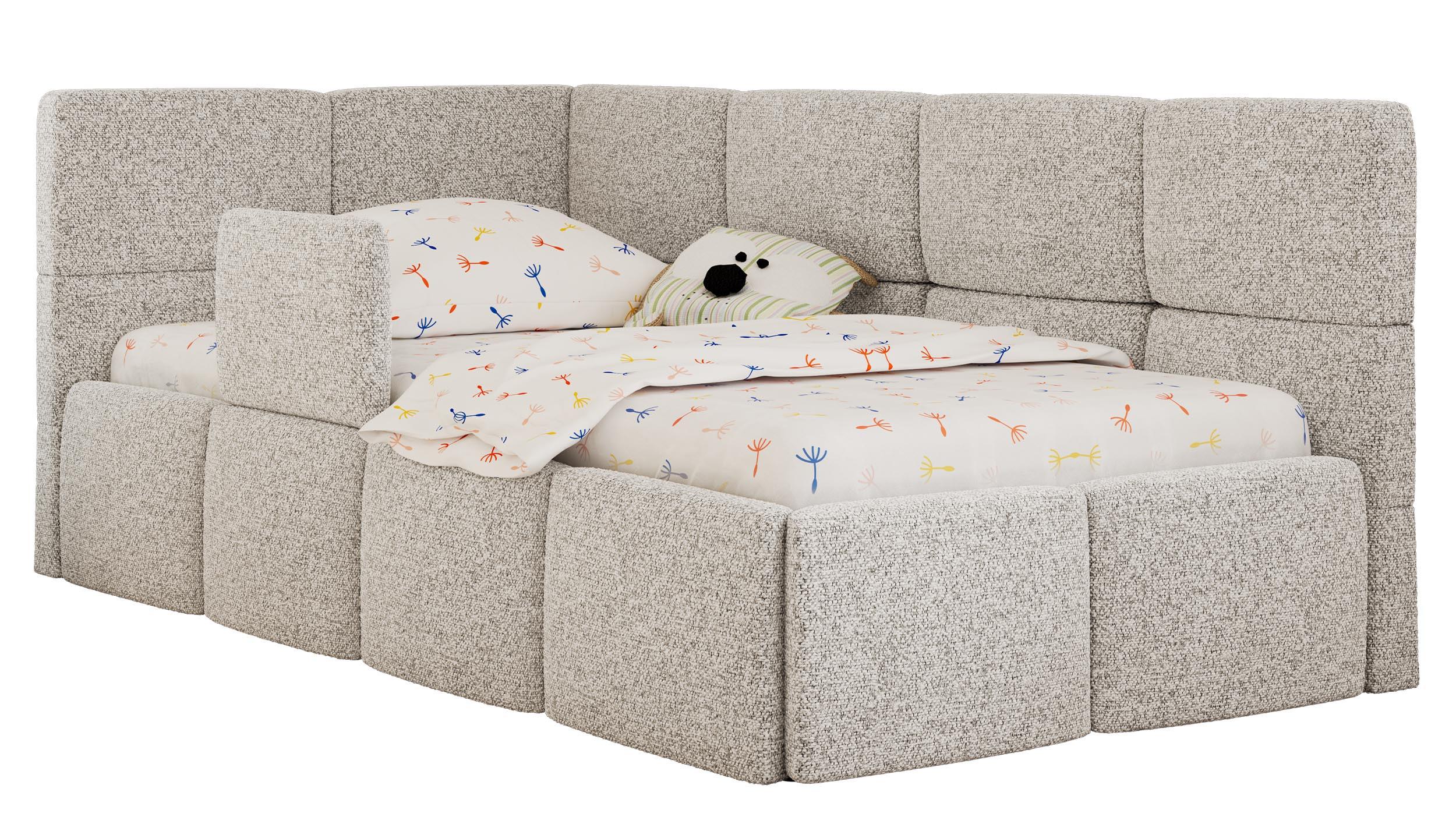 POLSTERBETT ARVO ALTA 90/200 - Hellgrau Struktur - Ohne Matratze - Links - Hellgrau, Textil (90/200cm) - MKS