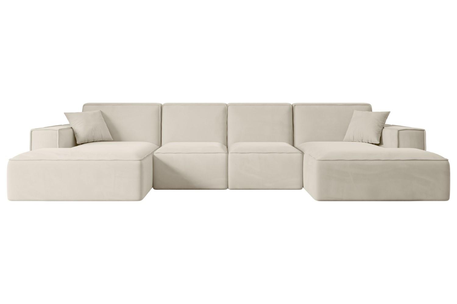 WOHNLANDSCHAFT SIERRA-U - 349x169x80 cm Beige Velours - Beige/Schwarz, Holzwerkstoff/Kunststoff (349/80/169cm) - ALTDECOR