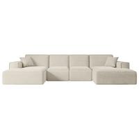 WOHNLANDSCHAFT SIERRA-U - 349x169x80 cm Beige Velours - Beige/Schwarz, Holzwerkstoff/Kunststoff (349/80/169cm) - ALTDECOR