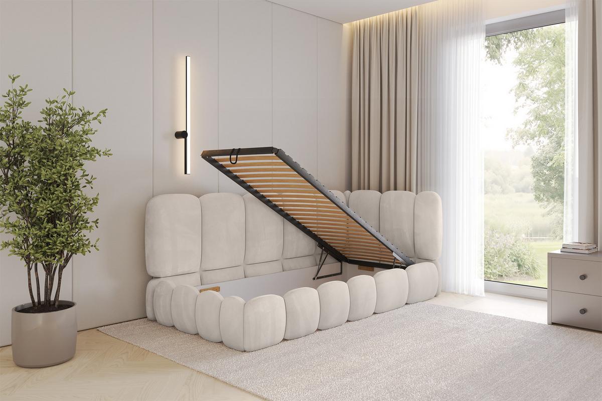 EINZELLBETT Jugendbett mit Bettkasten, Links - AVRY 80x200 Beige - Ecru, Holzwerkstoff/Textil (80/200cm) - ALTDECOR