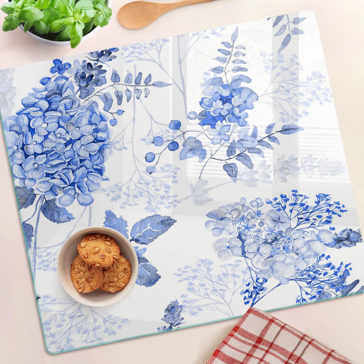 GLASPLATTE 60x52 cm Blumenmuster - Blau, Glas (60/0.4/52cm) - TULUP