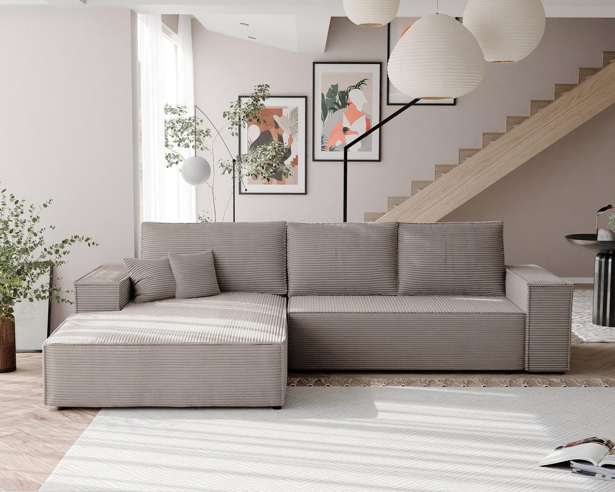 ECKSOFA NOVA Links mit Schlaffunktion und Bettkasten Cappuccino - Cappuccino, Kunststoff/Textil (294/185cm) - Idohome