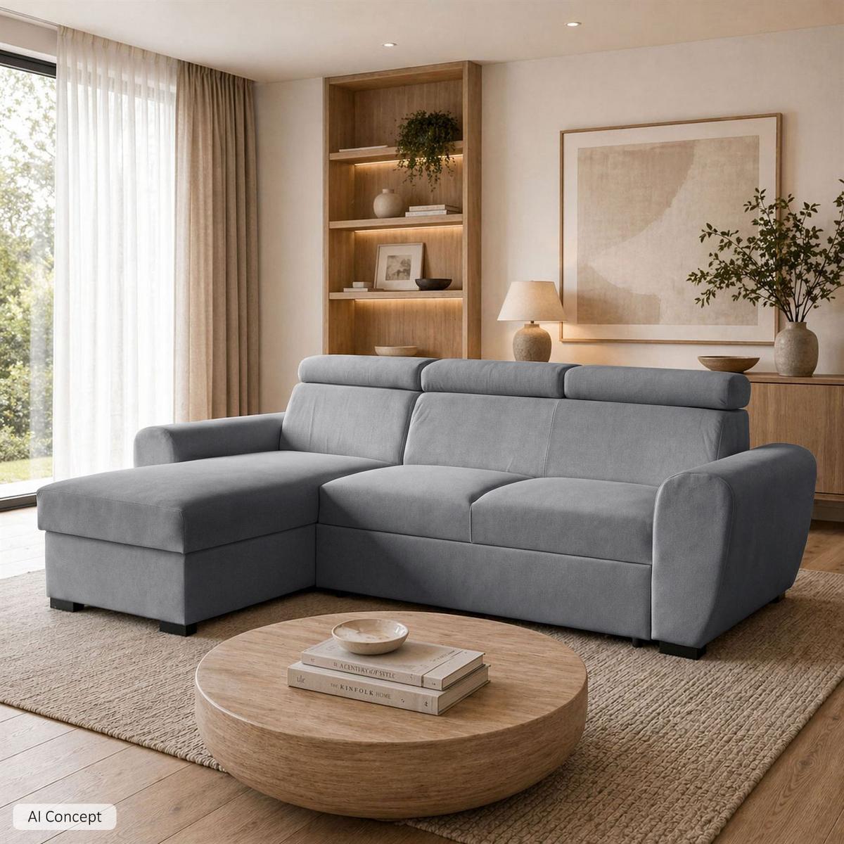 ECKSOFA FALCO mit Schlaffunktion Elli 74 - Grau, Textil (253/174cm) - Lookway