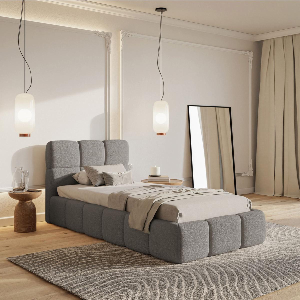 POLSTERBETT Cloudy Grau Bouclé, Bettkasten & Lattenrost, 90x200 cm - Schwarz/Grau, Kunststoff/Textil (90/200cm) - Selsey