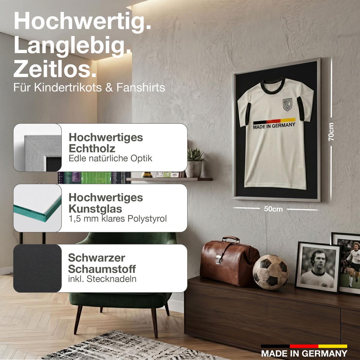TRIKOTRAHMEN 50/70 mit schwarzem Hintergrund - Silberfarben, Holz (50/70cm) - K-Möbel