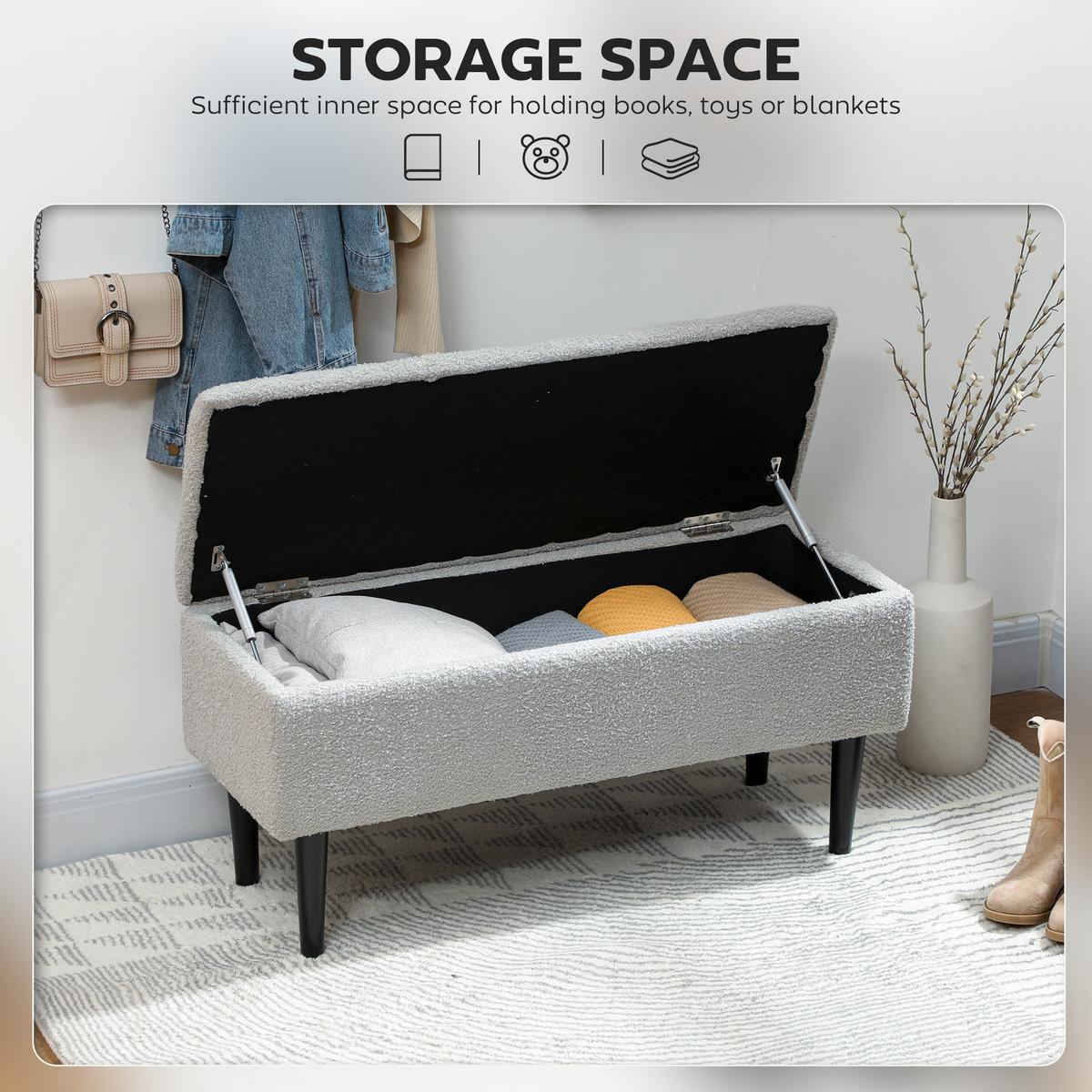TRUHENBANK Samt, Grau - Grau, Kunststoff (38/45/95cm) - HOMCOM