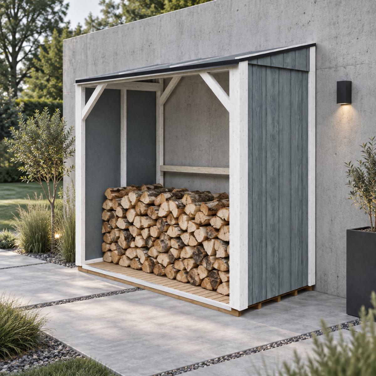 BRENNHOLZLAGER 2,54 m², Kaminholzunterstand mit ~4,4 m³ Lagerkapazität - Grau, Holz (118/220/215cm) - Timbela