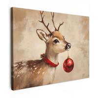 LEINWANDBILD Weihnachten - Hirsch - Geweih - Weihnachtskugel - Rentier Wandbild 40x30 cm - Hellbraun, Textil (40/30cm) - MuchoWow