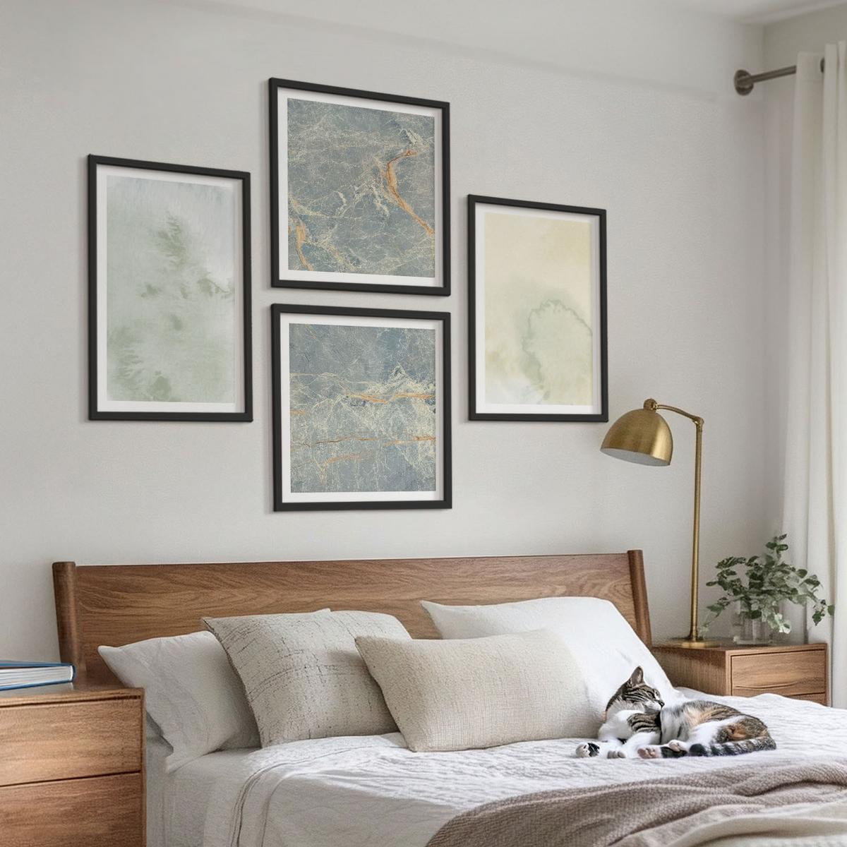 BILDER SET 4er Set - 50x50 cm & 40x60 cm Schwarzer Rahmen - Pastellfarben auf Aquarellleinwand - Schwarz, Kunststoff (50/50cm) - TULUP