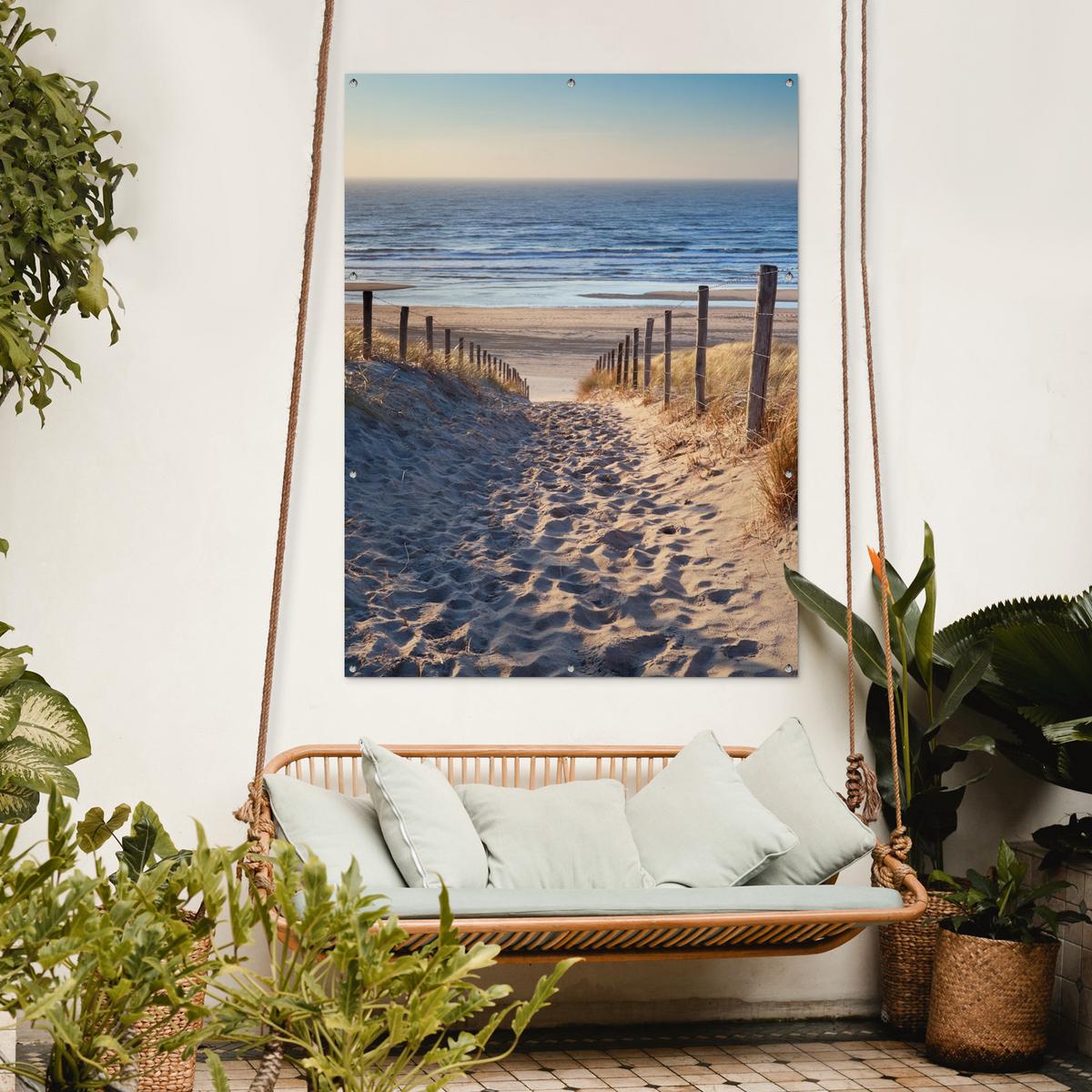 GARTENPOSTER Strand - Meer - Niederlande - Dünen - Sonne Gartendekoration 120x160 cm - Sandfarben, Kunststoff (120/160/0.2cm) - OnlyWow