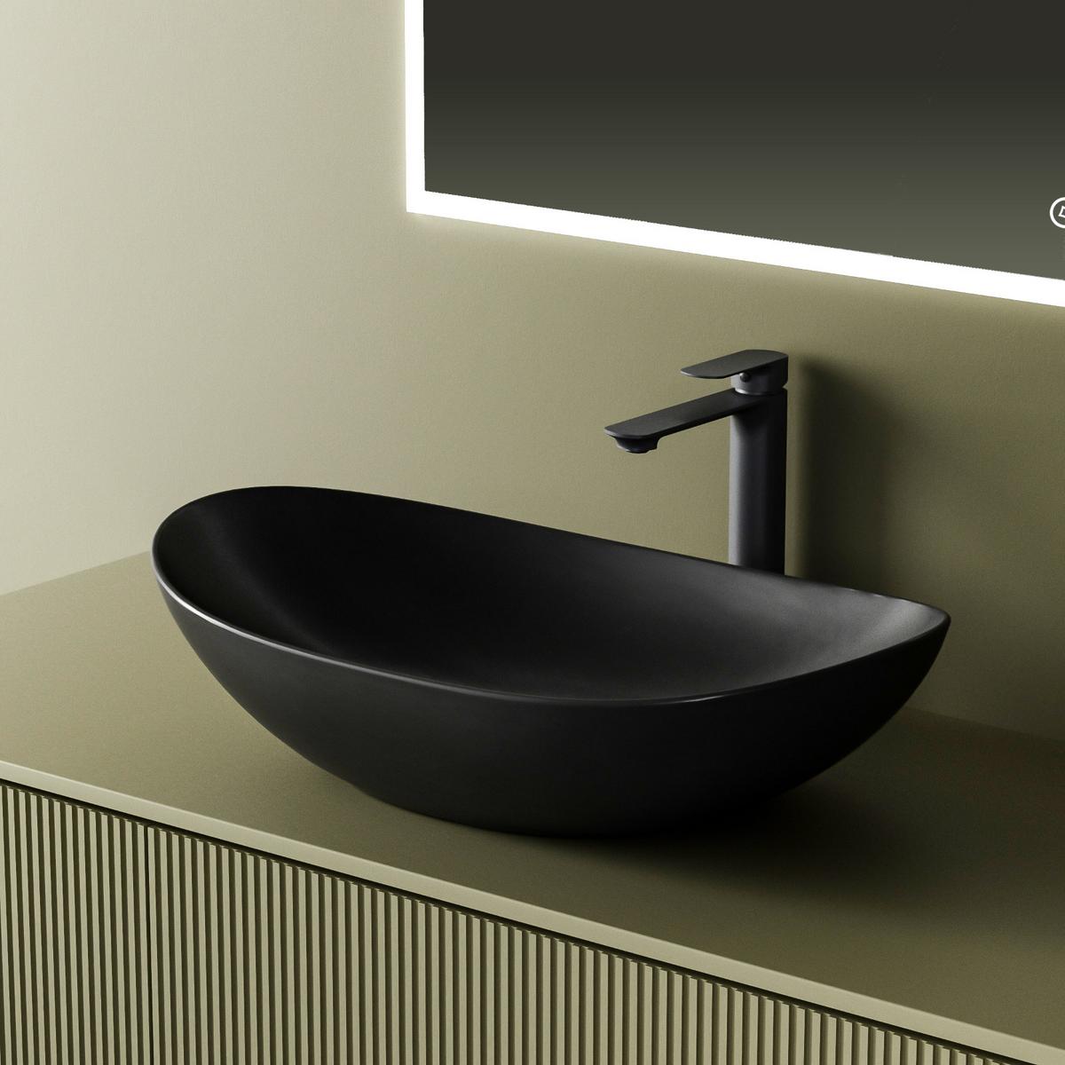 WASCHBECKEN Oval Keramik Mattschwarz 61,5 / 36 / 15,5 cm - Schwarz, Keramik (61.5/15.5/36cm) - EMKE
