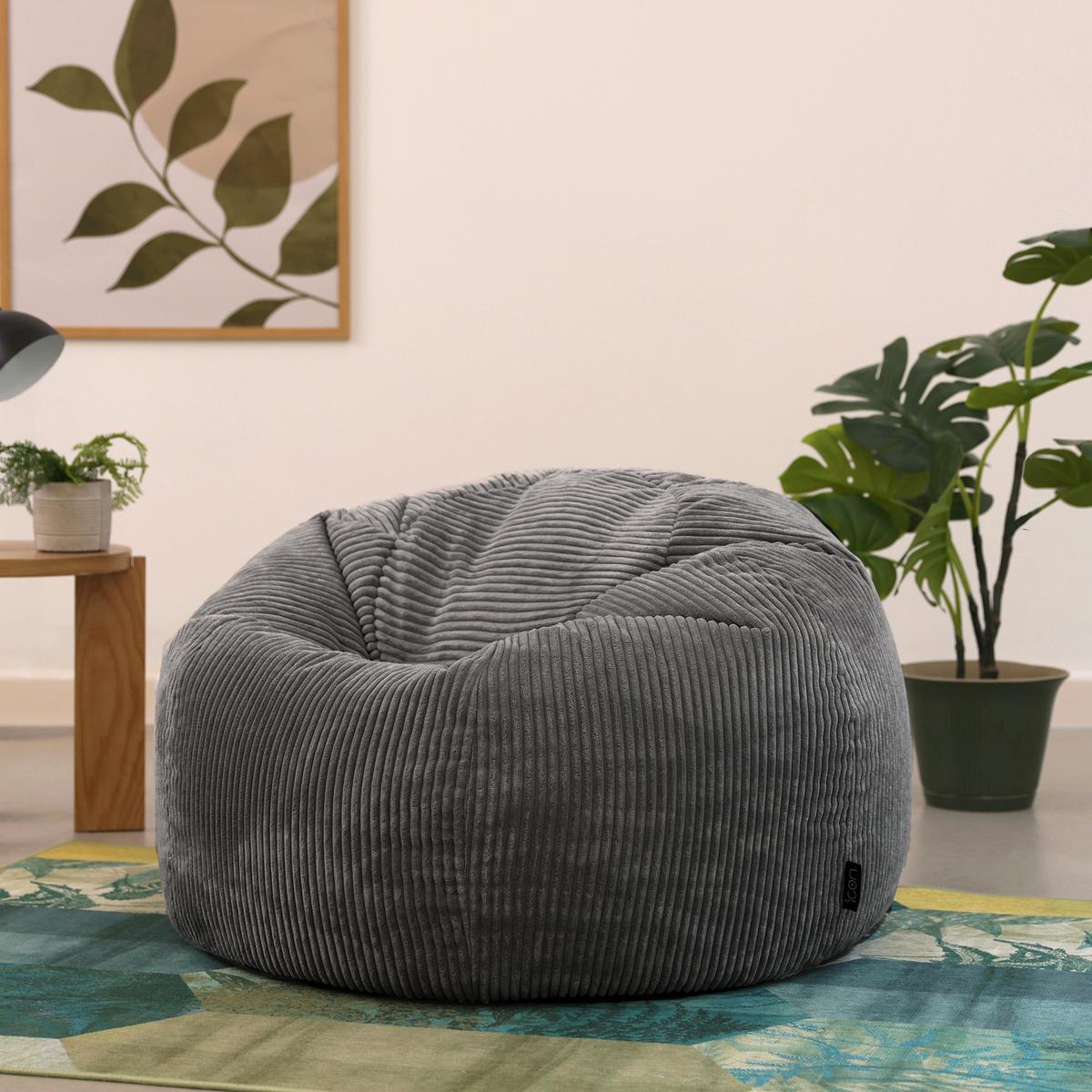 SITZSACK Klassisch Sessel aus Cord 2-tlg. - Dunkelgrau/Anthrazit, Textil (85/50/85cm) - icon