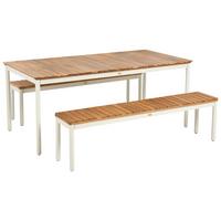 GARTENMÖBEL-SET mit Bänken 6-Sitzer Akazienholz Braun Corricella - Creme, Holz - Beliani