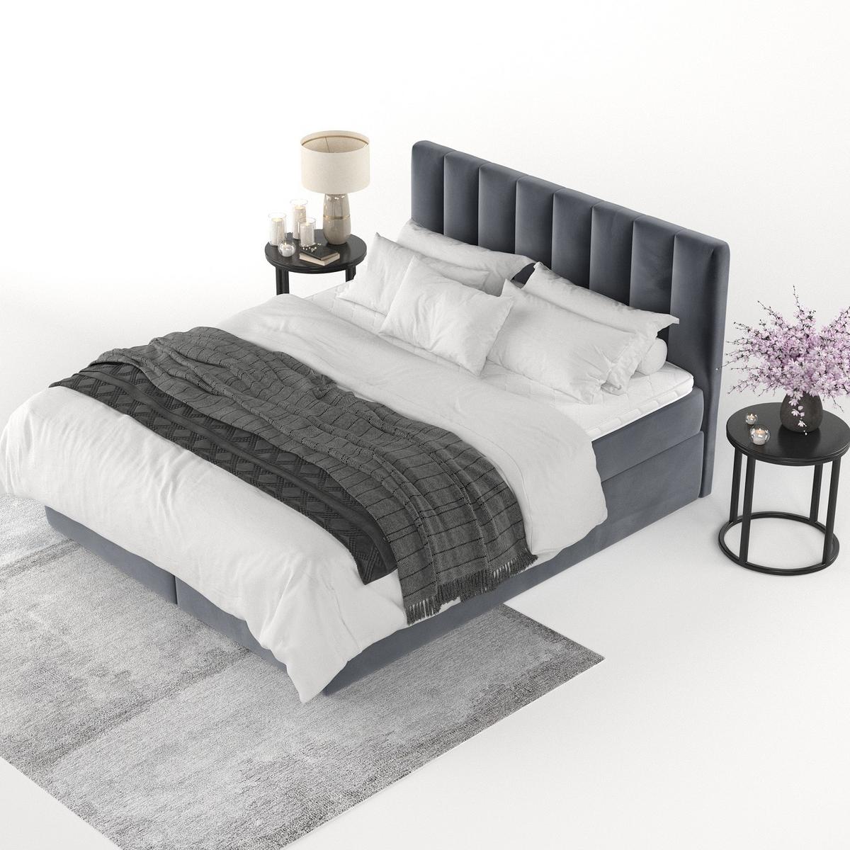 BOXBETT Lusso 160/200 cm Dunkelgrau im Kronos Stoff - Dunkelgrau/Schwarz, Holz/Holzwerkstoff (160/200cm) - AltaBeds