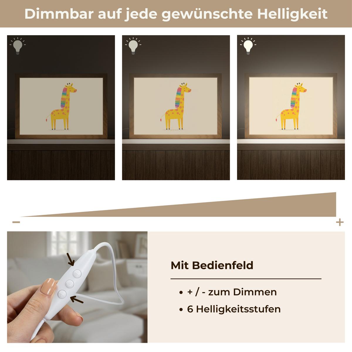 WANDLEUCHTE Giraffe - Regenbogenmähne - Beige 30x20 cm - Beige, Holzwerkstoff (30/20/8cm) - OnlyWow
