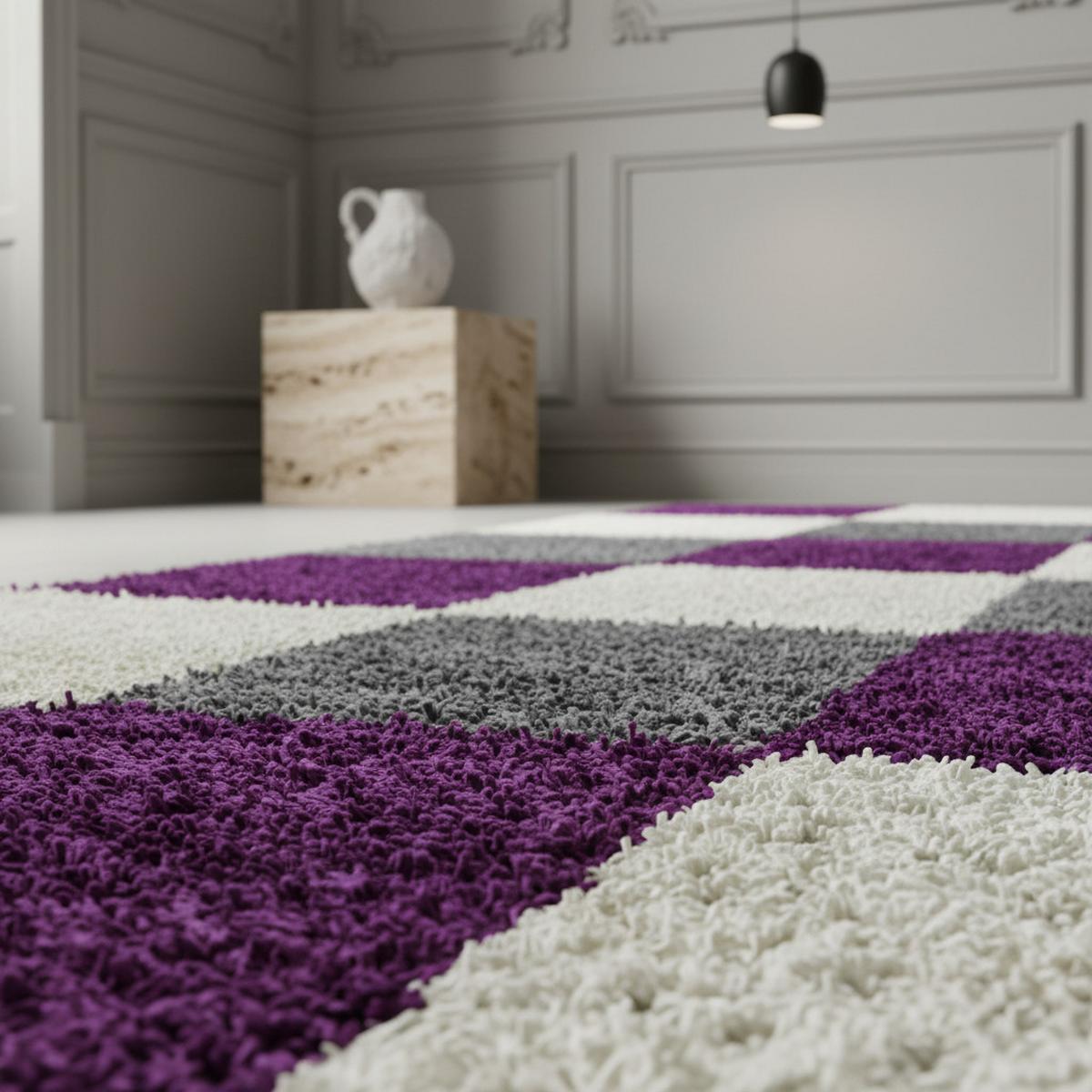 HOCHFLORTEPPICH RHEIN, kariert, Violett, 80 x 250 cm - Lila, Textil (250/80cm) - KADIMA DESIGN