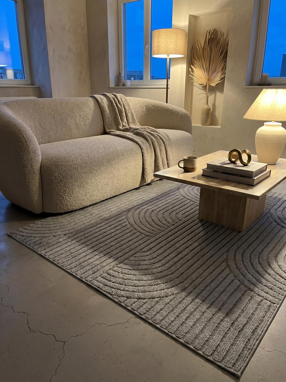 TEPPICH Flachgewebe LANGAU in Silber, mit geometrischen Bögen, 60 x 110 cm - Silberfarben, Textil (110/60cm) - KADIMA DESIGN