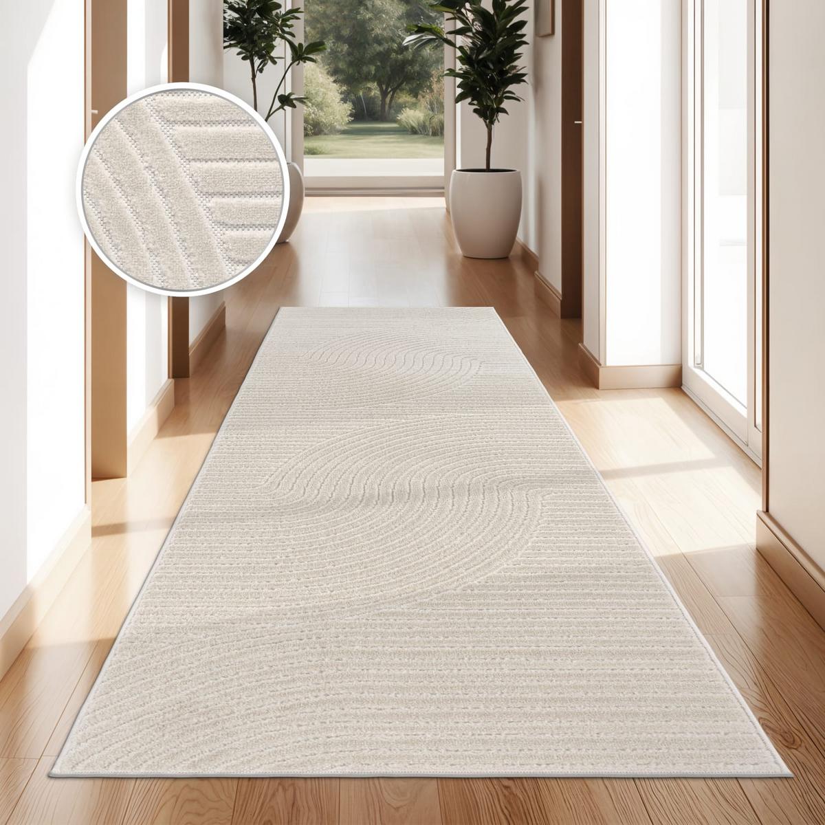 KURZFLORTEPPICH, mit Struktur, Florhöhe 6 mm, Creme, 80 x 250 cm - Creme, Textil (250/80cm) - KADIMA DESIGN