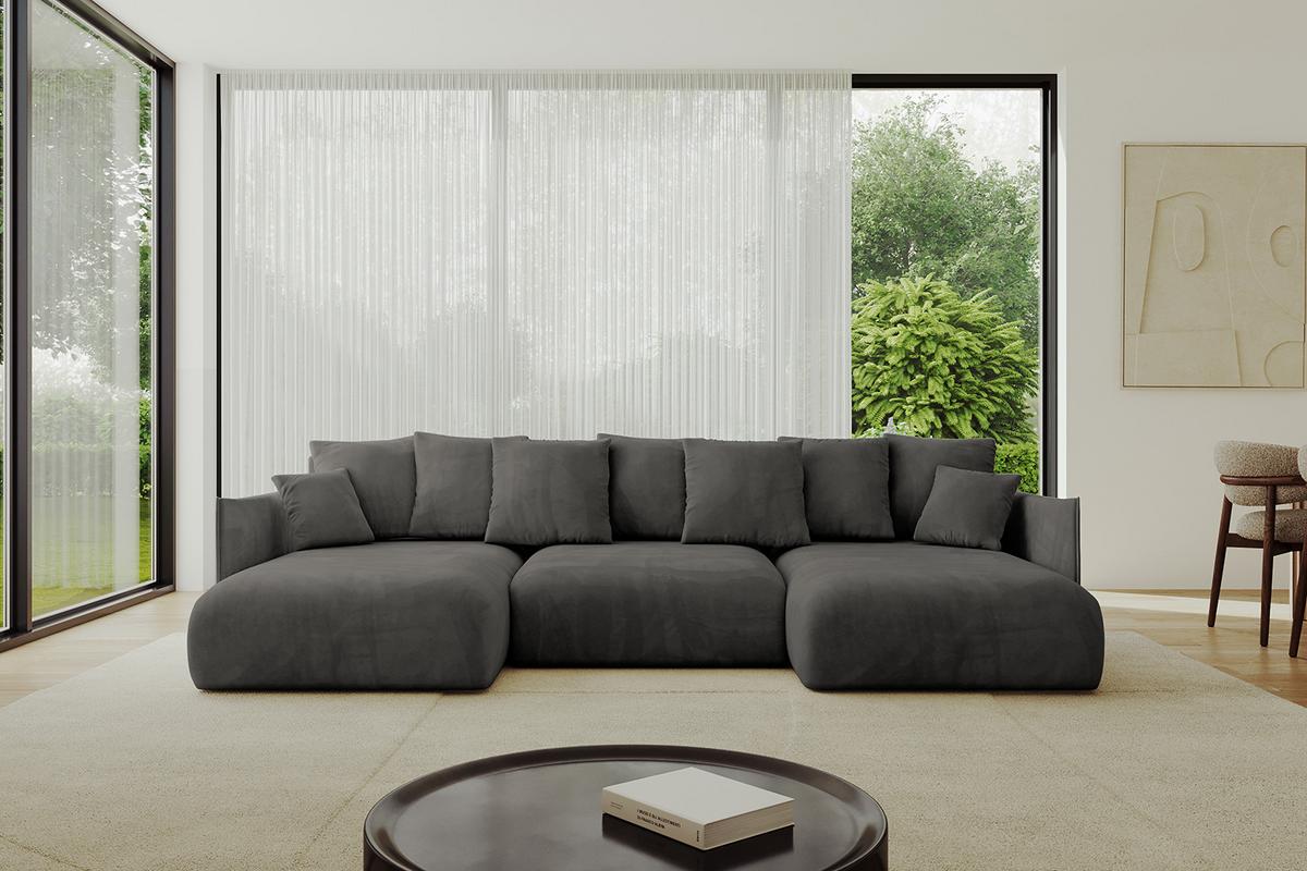 WOHNLANDSCHAFT mit Schlaffunktion und Bettkasten ONESK-U 317x177x72 Dunkelgrau Velours - Anthrazit, Holzwerkstoff/Kunststoff (317/72/177cm) - ALTDECOR
