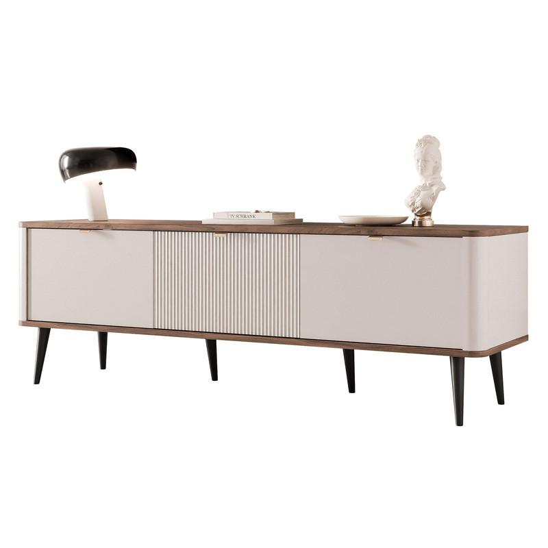 TV-LOWBOARD NAVANI stehend, 160 cm Kaschmir/Nussbaum - Goldfarben/Nussbaumfarben, Holzwerkstoff/Metall (160/52/40cm) - Idohome
