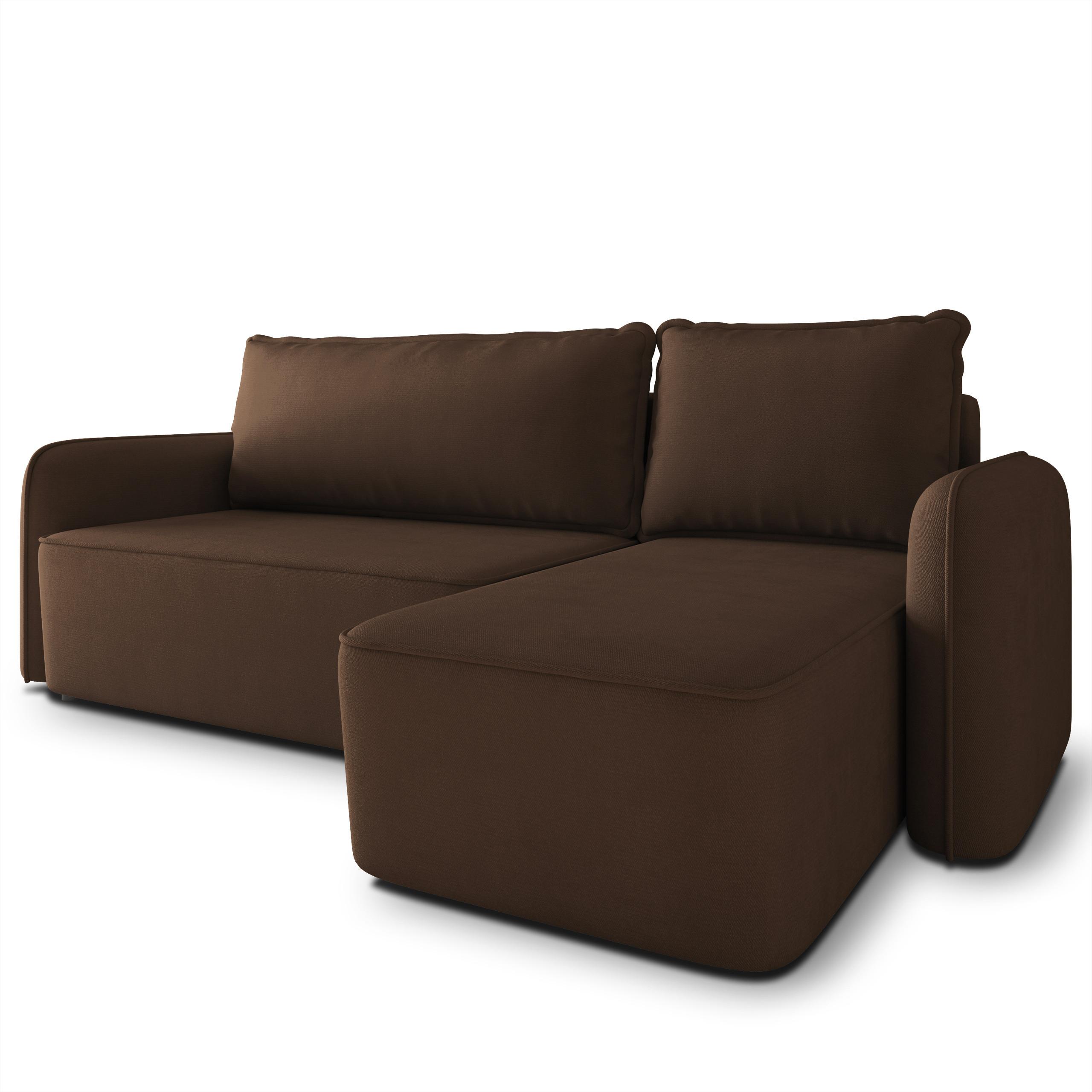 ECKSOFA DOLVER Braun Plüsch-Stoff mit Schlaffunktion - Braun, Holz (238/156cm) - MASSENO