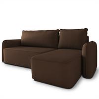 ECKSOFA DOLVER Braun Plüsch-Stoff mit Schlaffunktion - Braun, Holz (238/156cm) - MASSENO