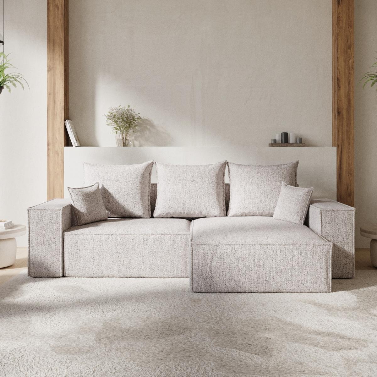 ECKSOFA SENSO mit Schlaffunktion Beige im Neve Stoff - Beige/Schwarz, Holz/Holzwerkstoff (255/148cm) - AltaBeds