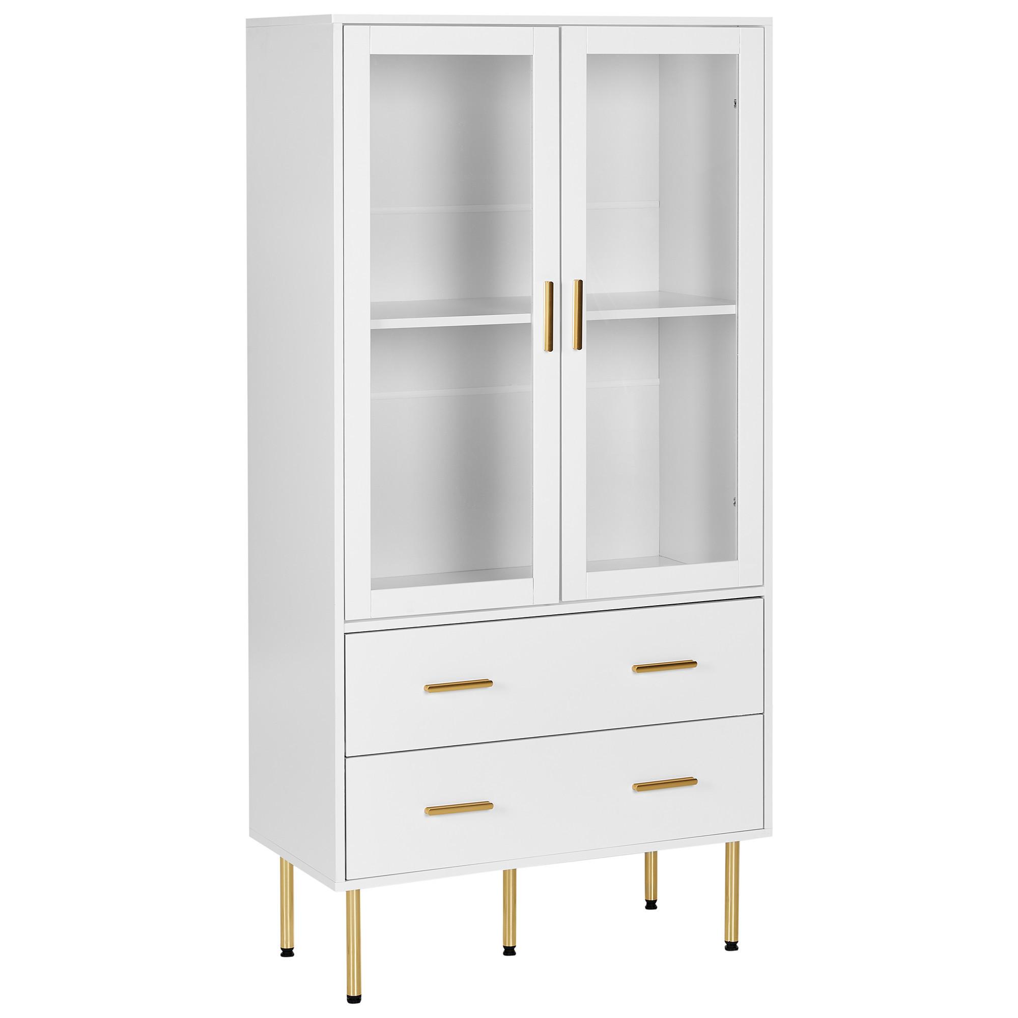 VITRINE mit Glastüren 80 cm Weiß Milora - Weiß, Holzwerkstoff (80/160/40cm) - Beliani