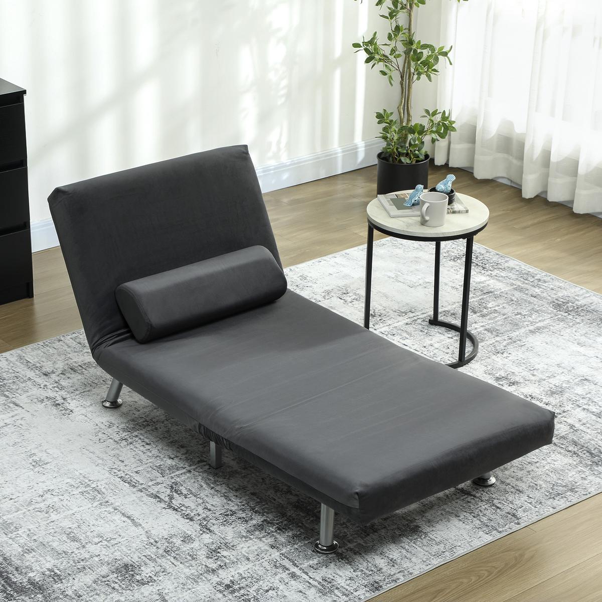 KLAPPBAR Schlafsessel Schlafsofa Klappmatratze Bett Gästebett Dunkelgrau - Dunkelgrau/Silberfarben, Textil/Metall (70/75/75cm) - HOMCOM