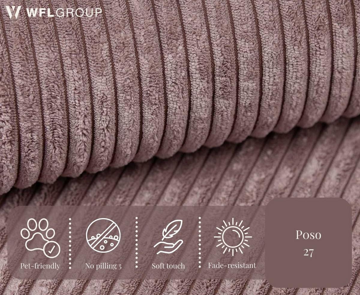 ECKSOFA Cora mit Schlaffunktion & Stauraum, Universell Rechts/Links, Rosa Cord Chenille 250/82/160 cm - Schwarz/Rosa, Kunststoff/Textil (250/160cm) - WFL GROUP