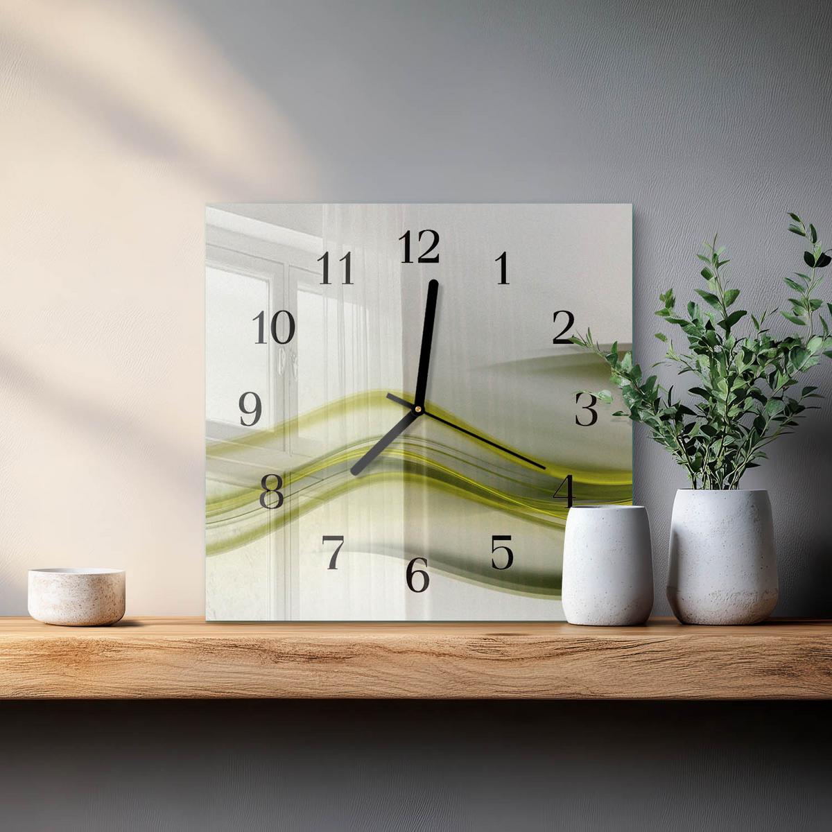 WANDUHR aus Glas 30x30 cm - Abstrakte Linien - Grün, Glas (30/30/0.4cm) - TULUP