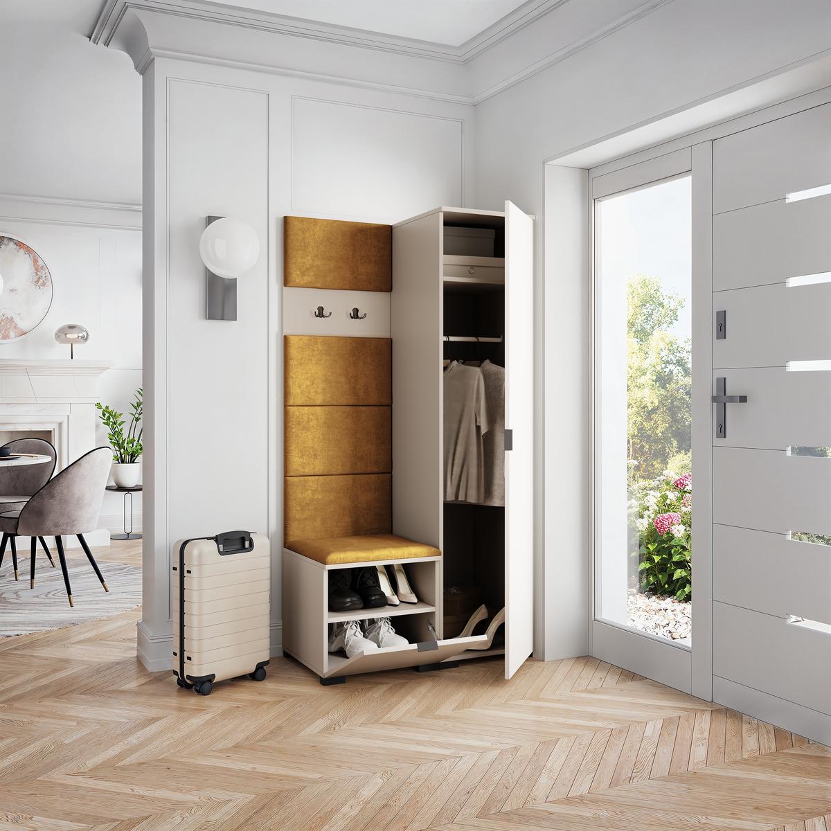 GARDEROBENSCHRANK LORI 95/181/51 cm Modern Garderobe-Set Kaschmir - Kaschmir/Gelb, Holzwerkstoff (95/181/51cm) - MASSENO