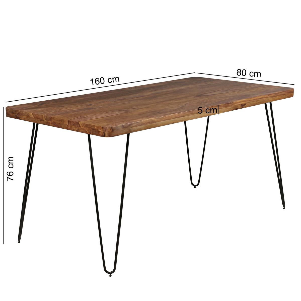ESSTISCH Massivholz Metallbeine Handgefertigt BALU, Braun 160x80x76 cm - Schwarz/Braun, Holz/Metall (80/160/76cm) - KADIMA DESIGN