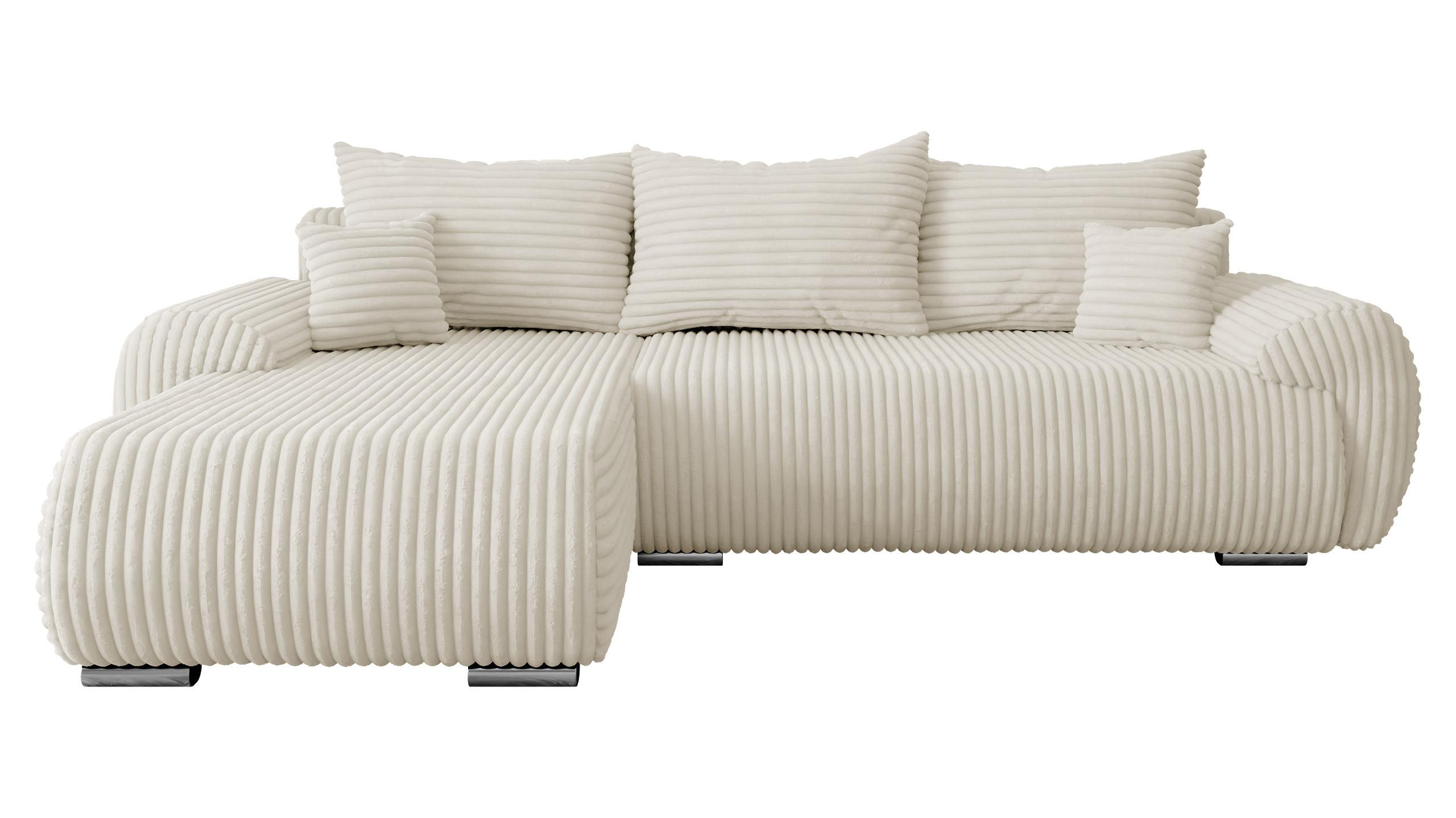 ECKSOFA Ubo L Cord, Seite: Links - Silberfarben/Creme, Holz/Kunststoff (282/187cm) - MIRJAN24