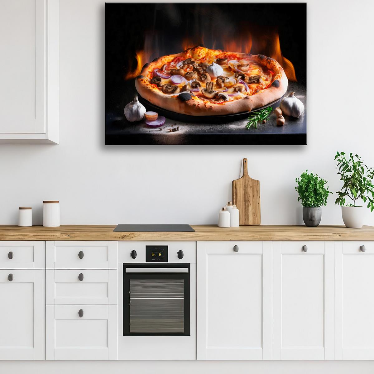 WANDBILD Pizza essen küche restaurant - Schwarz, Textil (60/40cm) - Feeby