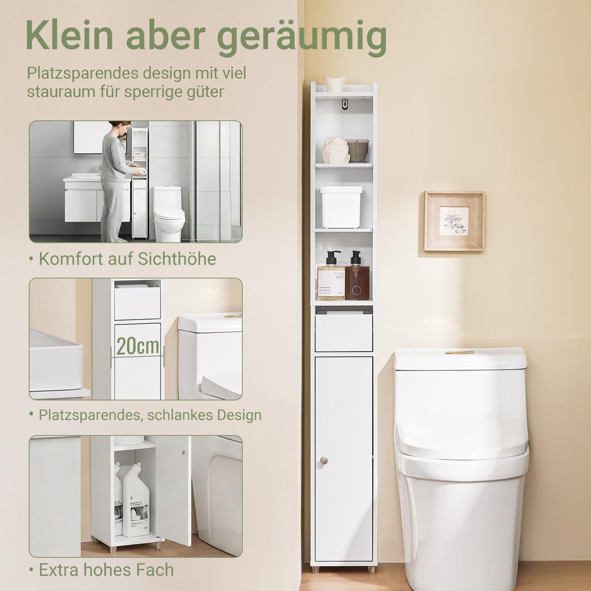 HOCHSCHRANK schmal Weiß, 20x20x145cm - Weiß, Holzwerkstoff (20/145/20cm) - SoBuy