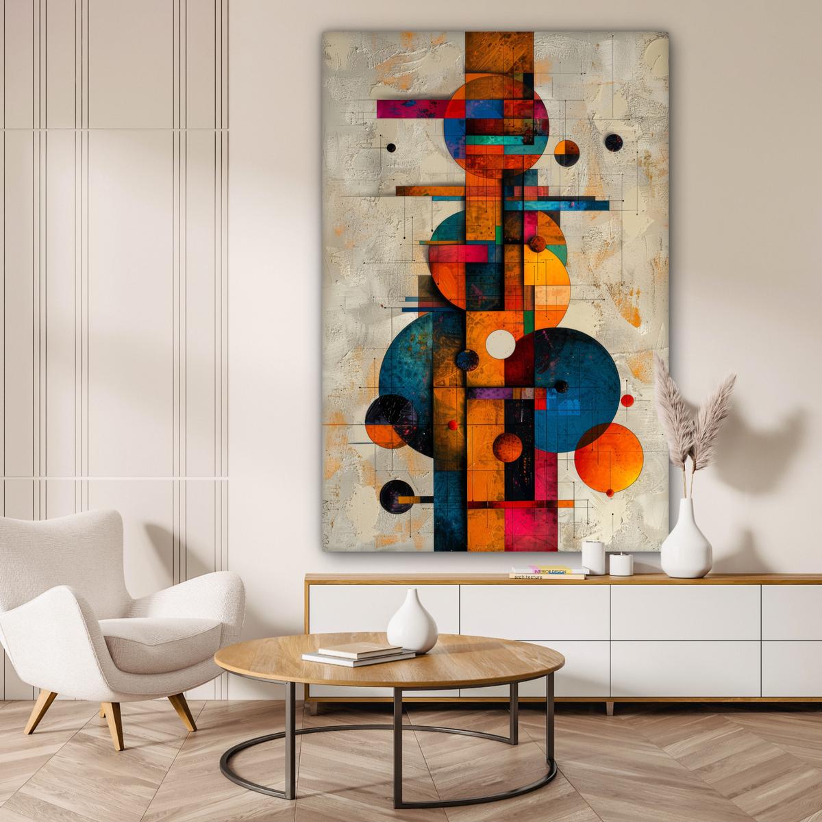 LEINWANDBILD Vintage - Moderne Kunst - Orange - Geometrische Formen Deko Groß 90x140 cm - Multicolor, Textil (90/140cm) - MuchoWow