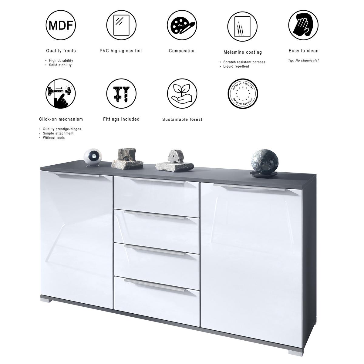 SIDEBOARD Linio Avola-Anthrazit - Anthrazit, Holzwerkstoff (138.5/75.5/35cm) - Vladon
