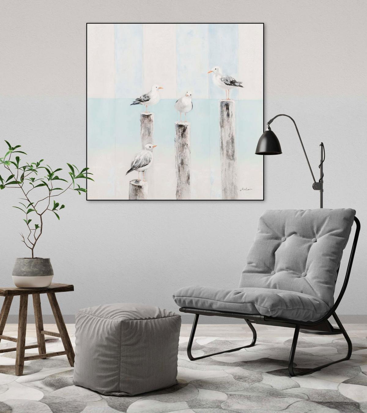 ACRYLBILD HANDGEMALT 80/80 cm - Blau/Weiß, Holz/Textil (80/80cm) - KUNSTLOFT