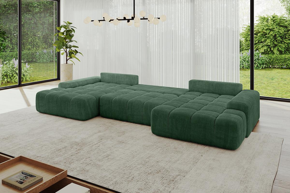 WOHNLANDSCHAFT ENSI-U - 353x164x69 cm Grün - Grün, Holzwerkstoff/Kunststoff (357/69/164cm) - ALTDECOR