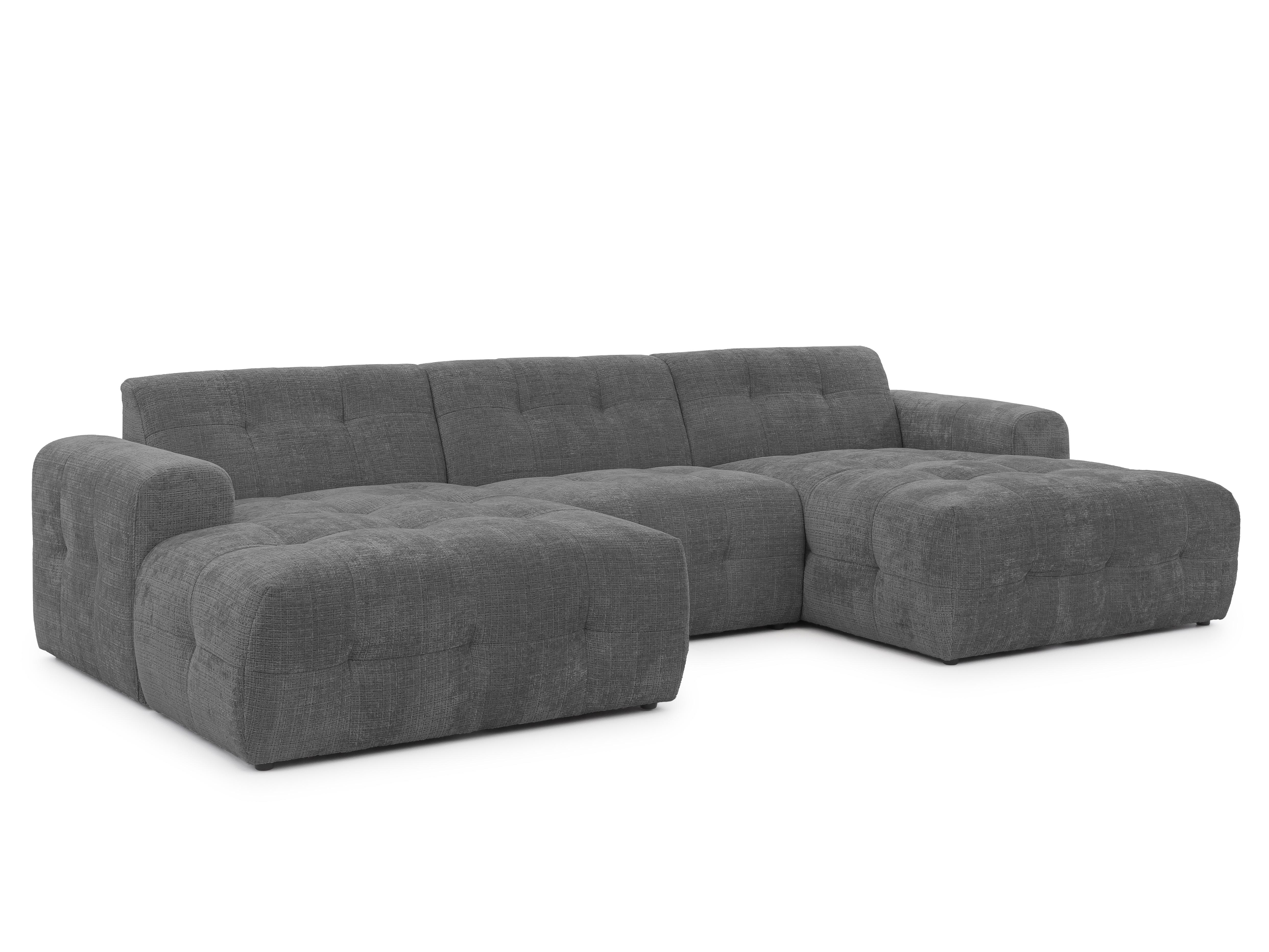 WOHNLANDSCHAFT Kozy im Bumpy-Design mit fester Rückenlehne aus weichem Grau Chenille-Stoff - Schwarz/Grau, Holz/Kunststoff (323/79/161cm) - S-Style