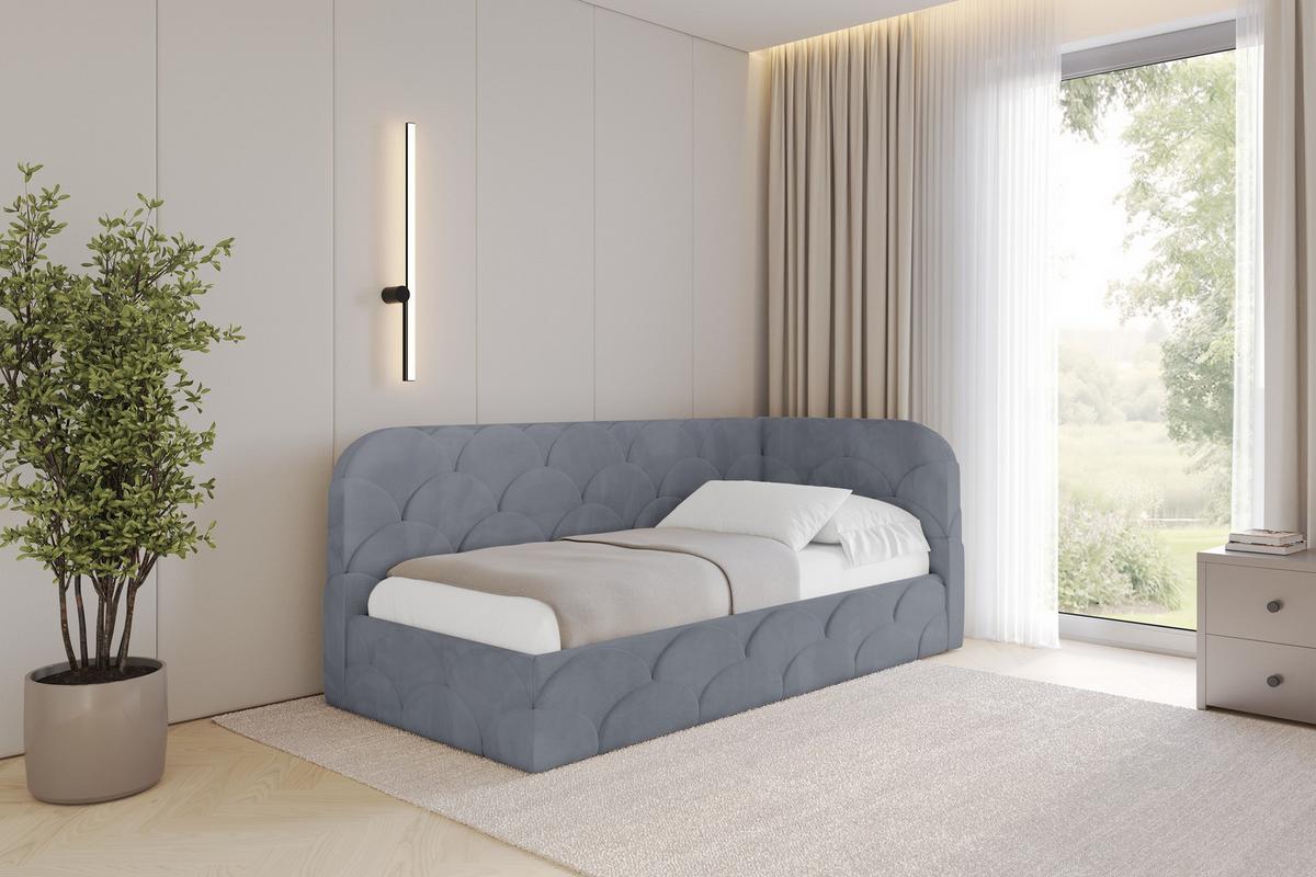 EINZELLBETT Jugendbett mit Bettkasten, Links - ELRY 80x200 Grau - Grau, Holzwerkstoff/Textil (80/200cm) - ALTDECOR