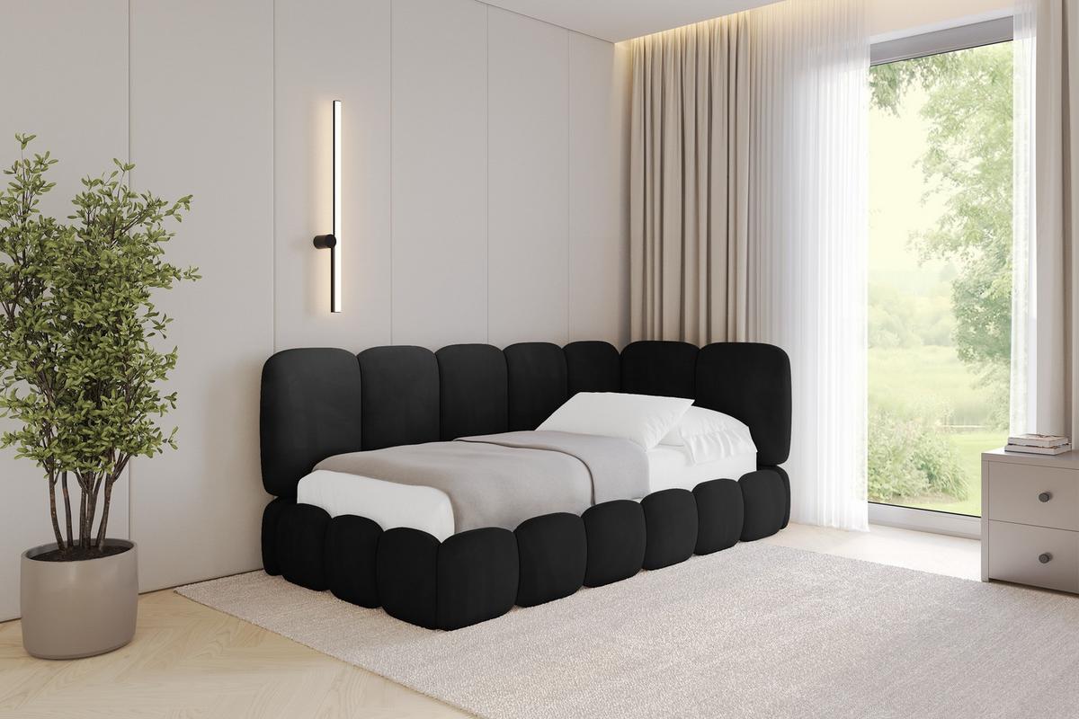 EINZELLBETT Jugendbett mit Bettkasten, Links - AVRY 80x200 Schwarz - Schwarz, Holzwerkstoff/Textil (80/200cm) - ALTDECOR