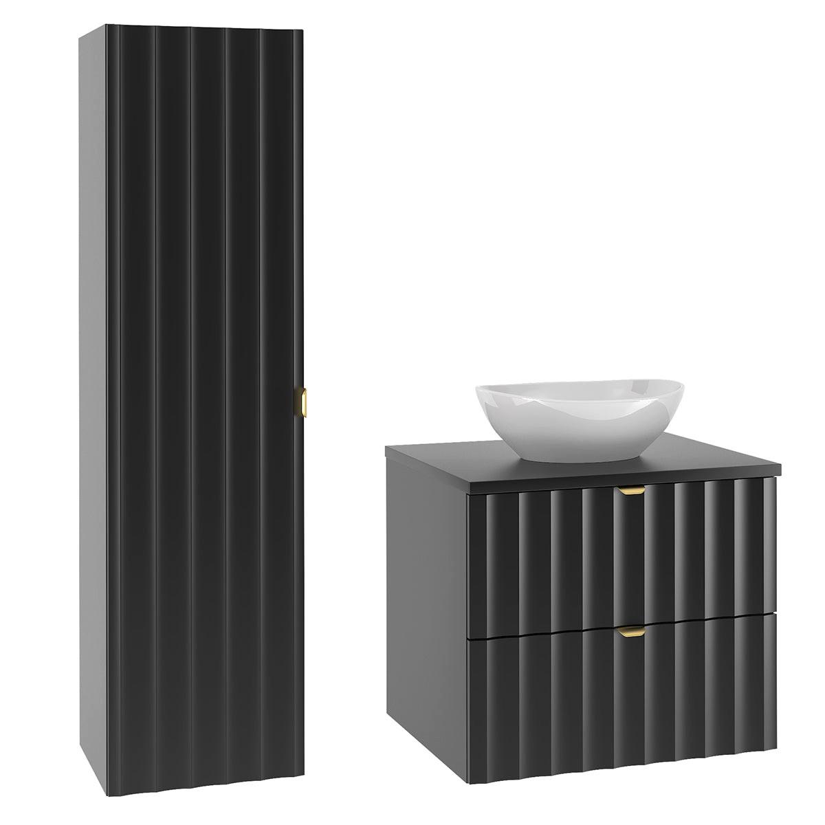 BADMÖBEL 60.6cm Lexa 2er-Set Schwarz - Schwarz, Holzwerkstoff (60.6/52.2/46.5cm) - Petits-meubles