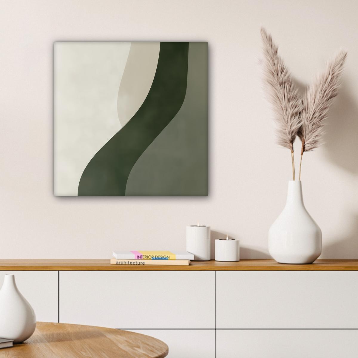 LEINWANDBILD Japandi - Grün - Abstrakt - Modern Wandbild Wohnzimmer 50x50 cm - Salbeigrün, Textil (50/50cm) - MuchoWow