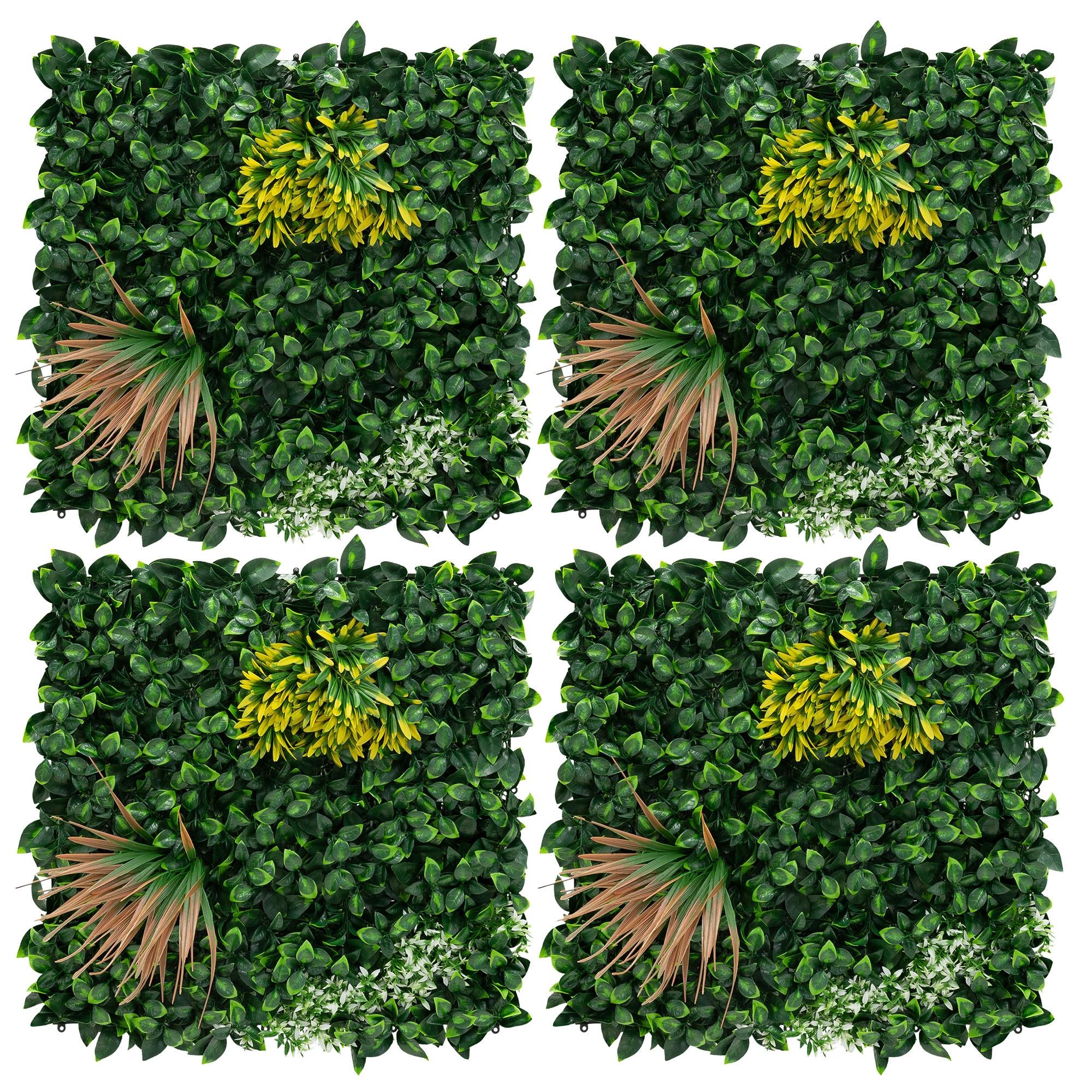 KÜNSTLICHE PFLANZENWAND 4er Set 50x50 cm Kunstpflanzen Wand Innen Aussen Grün Copper Leaf - Grün/Kupferfarben, Kunststoff (50/50/10cm) - ECD-Germany