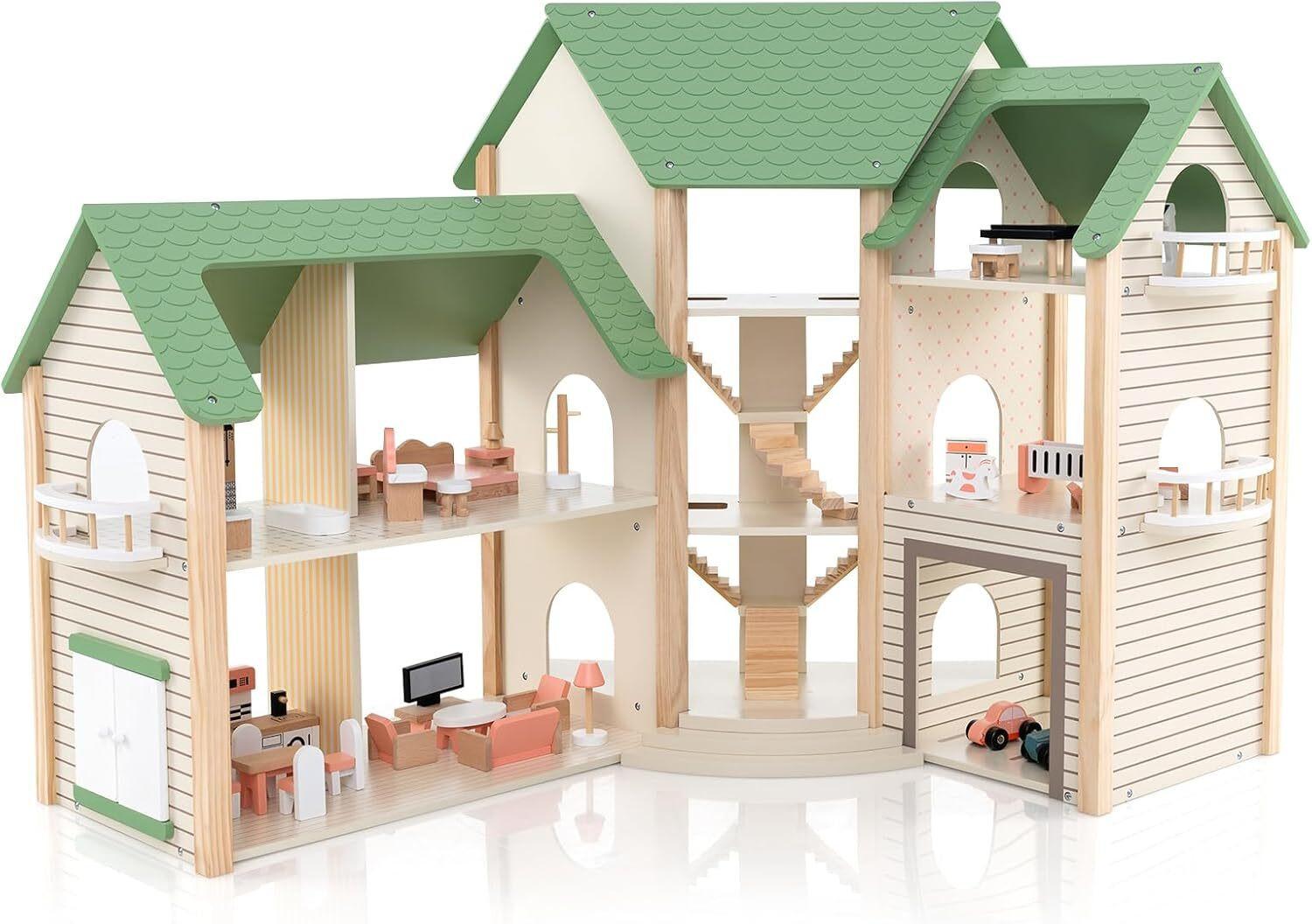 PUPPENHAUS 83cm Grün - Grün, Holz (87/83/37cm) - COSTWAY
