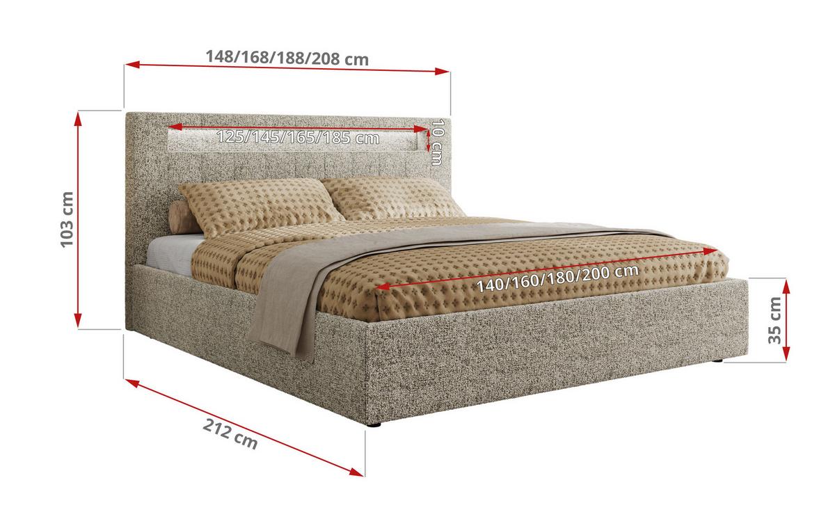 POLSTERBETT GOLD 5 CLASSIC 160/200 - Beige Strukture - Multipocket-Matratze - Beige, Textil (160/200cm) - MKS